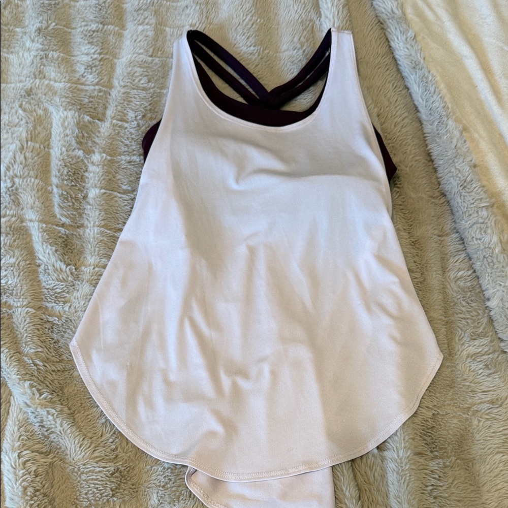 Fabletics White and Dark Purple Cross-Back Tank